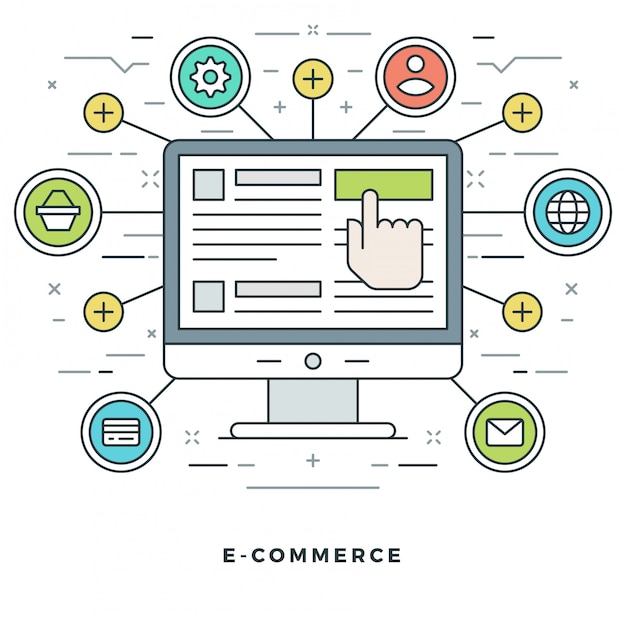 Zakupy online i projektowanie ikon e-commerce i stylu linii.