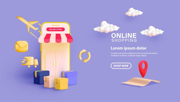 Plik wektorowy zakupy online na stronie internetowej lub aplikacji mobilnej koncepcji strony docelowej marketingu i marketingu cyfrowego