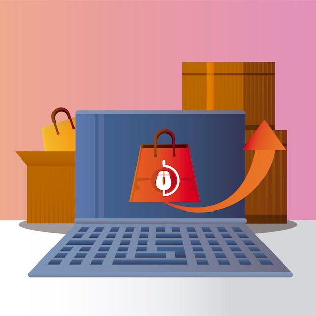 Plik wektorowy zakupy online torby na laptopa torby ilustracja