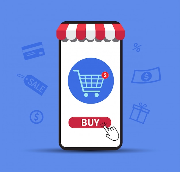 Zakupy Online Ze Smartfonem. Koncepcja E-commerce.