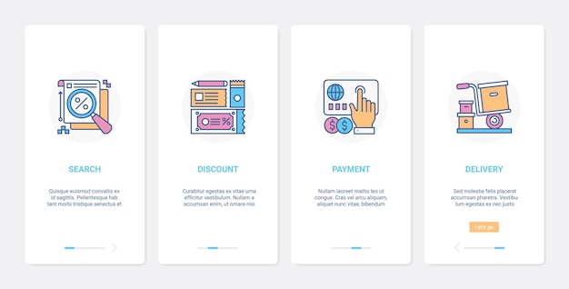 Zakupy Online Zysk Rabat Technologia Ux Ui Onboarding Zestaw Ekranów Aplikacji Mobilnej