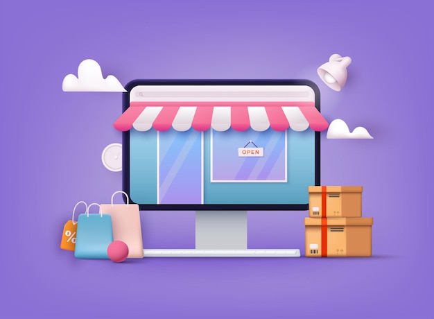 zakupy onlineDesign elementów graficznych znaki symbole marketing mobilny i marketing cyfrowy 3D Web ilustracje wektorowe