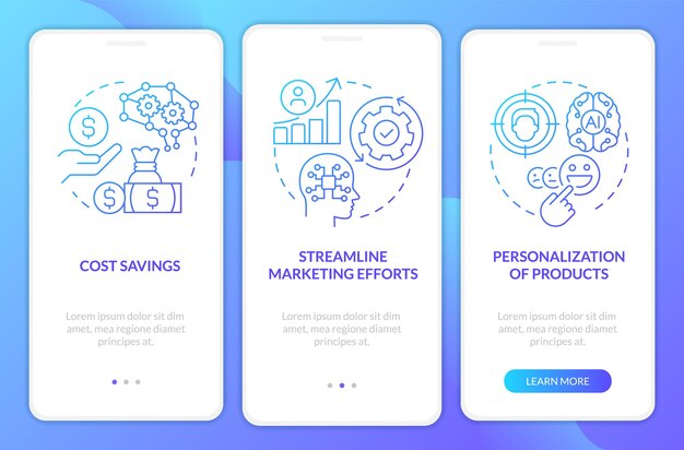 Zalety sztucznej inteligencji w marketingu na ekranie aplikacji mobilnej z niebieskim gradientem