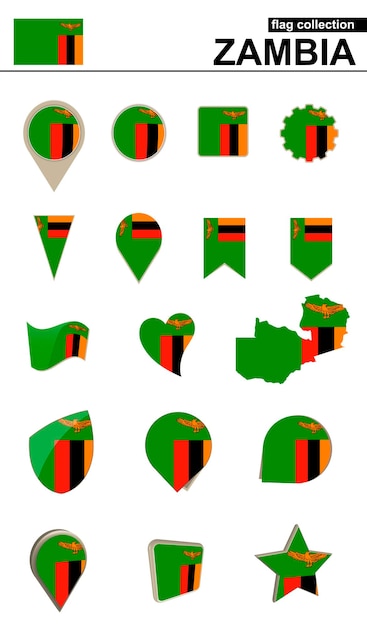 Zambia Flag Collection Duży Zestaw Do Projektowania