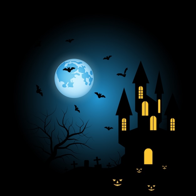 zamek Halloween niebieskim tle