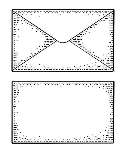 Plik wektorowy zamknij pocztę z papieru pakowego widok z przodu iz tyłu wektor czarny vintage grawerowanie ilustracja ręcznie rysowane element projektu