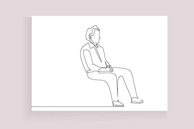 zamyślony smutny mężczyzna siedzi spokojnie czekając grafikę liniową