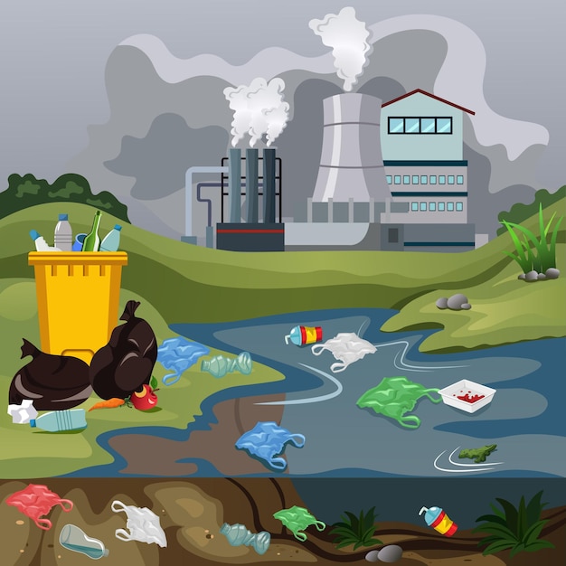 zanieczyszczenie wody i powietrza roślina zanieczyszcza powietrze plastiku w wodzie dużo śmieci