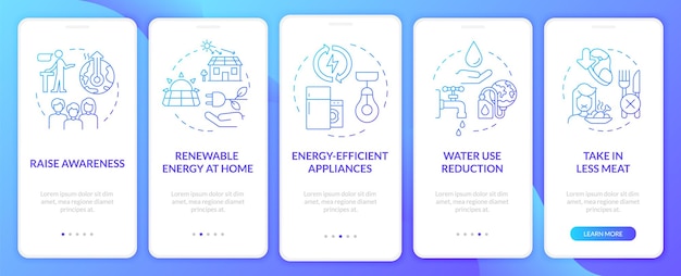 Zapobieganie Zmianom Klimatu Niebieski Gradient Onboarding Ekran Aplikacji Mobilnej Przewodnik 5 Kroków Z Instrukcjami Graficznymi Strony Z Liniowymi Koncepcjami Szablon Ui Ux Gui Myriad Probold Używane Zwykłe Czcionki