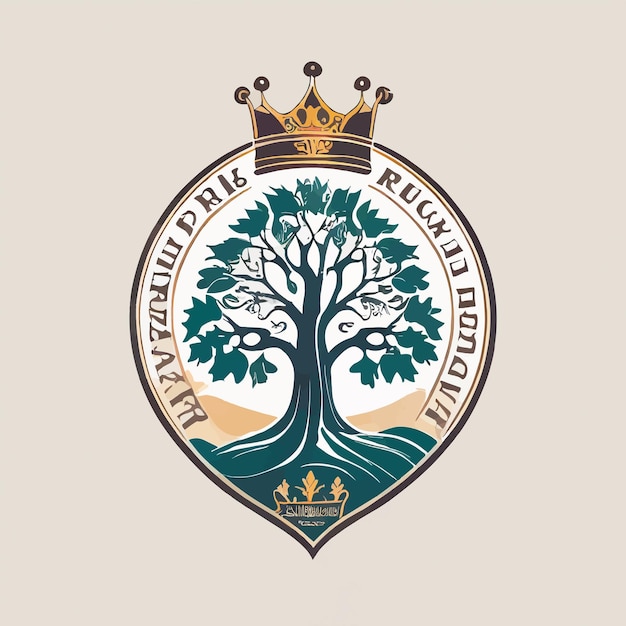Plik wektorowy zaprojektuj logo emblemu royal z dębem i koroną jako kluczowymi elementami