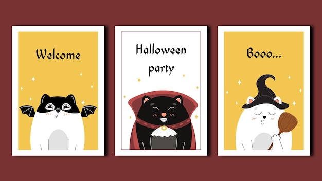 Zaproszenia na Halloween, gotowe banery halloween, zestaw kart halloween, słodkie koty
