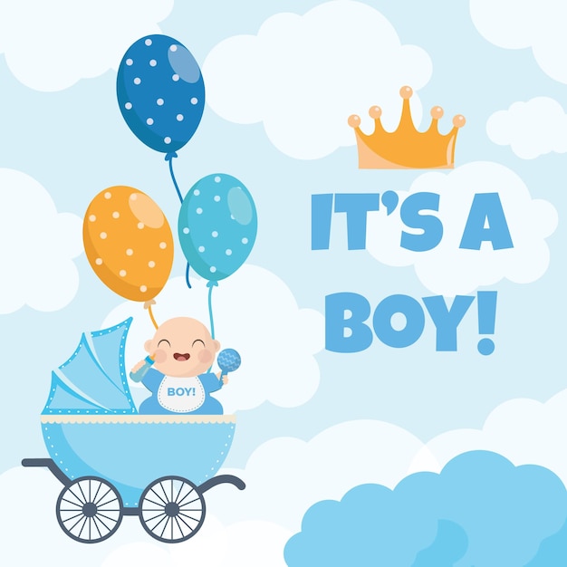 Zaproszenie do ujawnienia płci chłopiec uroczy impreza baby shower symbole urodzin ogłoszenie