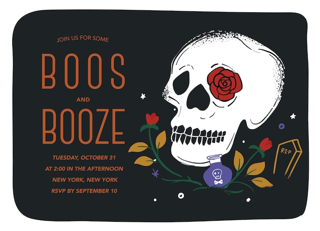 Plik wektorowy zaproszenie na halloween boos and booze