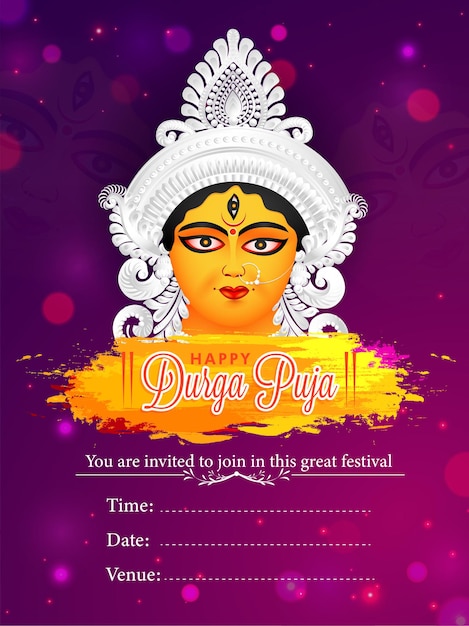 Plik wektorowy zaproszenie na obchody indyjskiego festiwalu durga puja