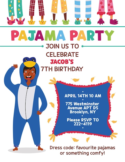 Zaproszenie Na Przyjęcie W Piżamie Dla Dzieci Kigurumi Penguin