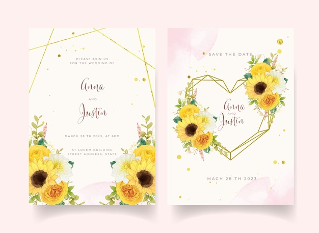 Zaproszenie Na ślub Z Akwarela żółtymi Kwiatami