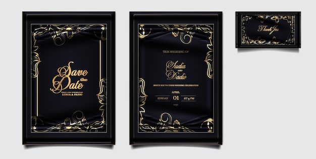 Plik wektorowy zaproszenie ślubne luksusowe zestaw kart