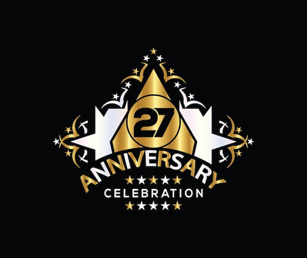 Zaproszenie Z Okazji 27-lecia Prosta Konstrukcja Logo Dekoracji W Kolorze Złotym