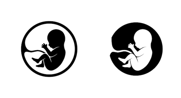 Zarodek Ludzki Na Białym Tle. Ikona Ciąży. Genetyka Medyczna Znak. Symbol Położnictwa. Dodatkowe Nawożenie Cielesne. Skopiuj Miejsce. Ilustracja Wektorowa