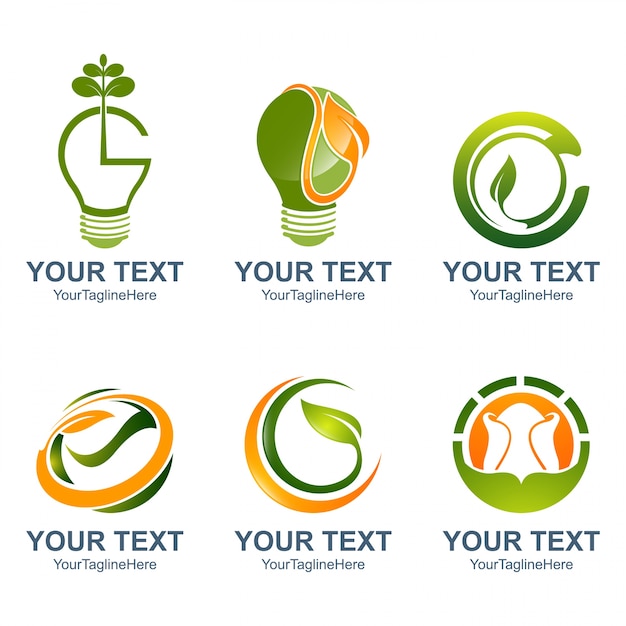Plik wektorowy Żarówka i zielony liść logo szablon projektu