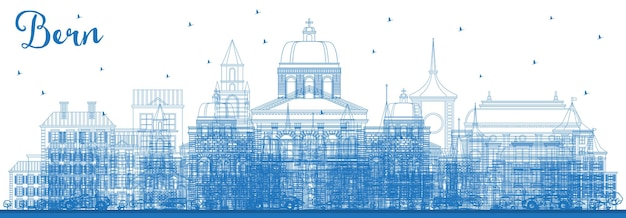 Plik wektorowy zarys berno szwajcaria panoramę miasta z niebieskimi budynkami