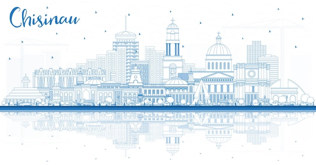 Plik wektorowy zarys chisinau mołdawia panoramę miasta z niebieskimi budynkami i odbiciami wektor ilustracja koncepcja podróży biznesowych i turystyki z historyczną architekturą pejzaż kiszyniowa z zabytkami