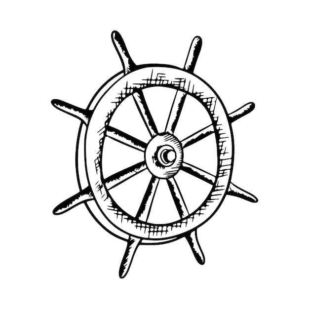 Plik wektorowy zarys czarna ręcznie narysowana ilustracja koła morskiego plik eps wektorowy