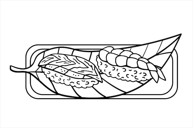 Plik wektorowy zarys ilustracji sushi kuchni japońskiej tradycyjne potrawy azjatyckie