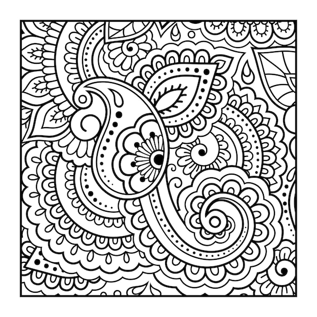 Plik wektorowy zarys kwadratowy kwiatki w stylu mehndi do kolorowania strony książki antystresowy dla dorosłych i dzieci doodle ornament w czerni i bieli ilustracja wektorowa rysować ręka