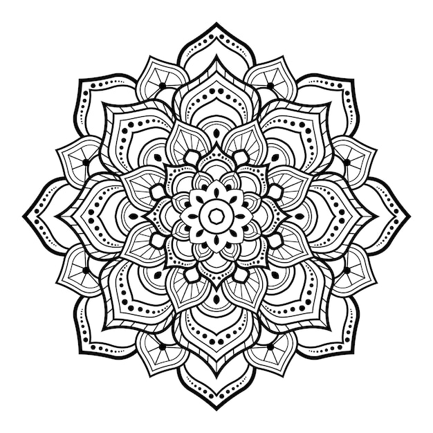 Zarys Okrągły Mandali Czarno-biały Kwiatowy Ornament Ozdobny Do Kolorowania Stron Książki