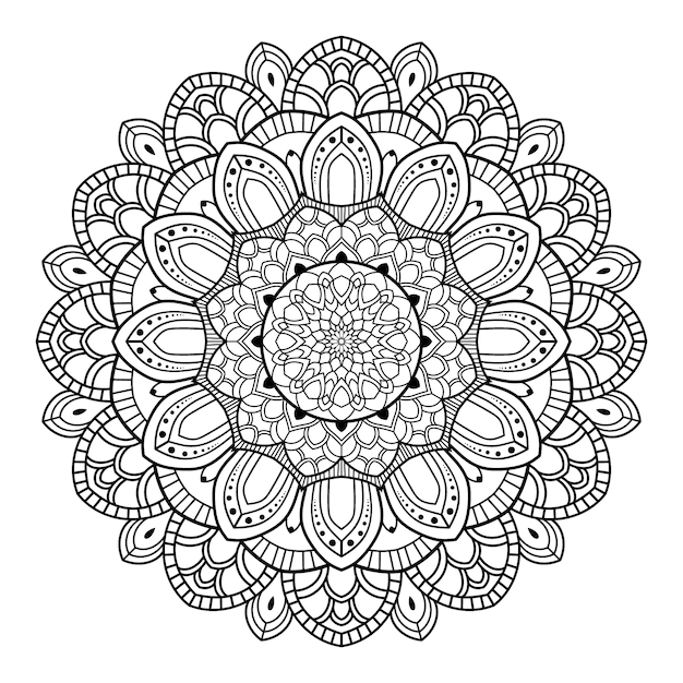 Plik wektorowy zarys okrągły mandali czarno-biały kwiatowy ornament ozdobny do kolorowania stron książki