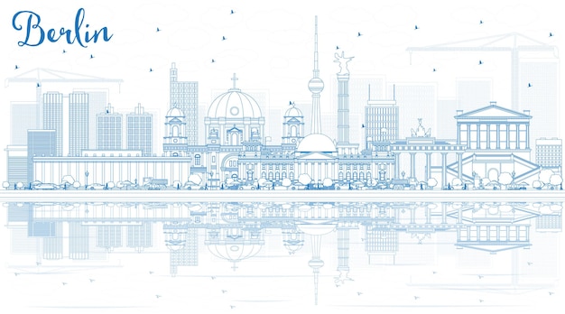 Plik wektorowy zarys panoramę berlina z niebieskimi budynkami i odbiciami. ilustracja wektorowa. podróże służbowe i koncepcja turystyki z zabytkową architekturą.