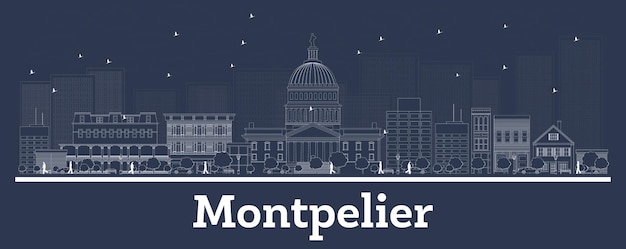 Zarys panoramę miasta Montpelier Vermont z białymi budynkami. Ilustracja