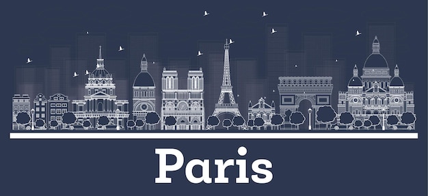 Zarys Paris France City Skyline Z Białymi Budynkami. Ilustracja