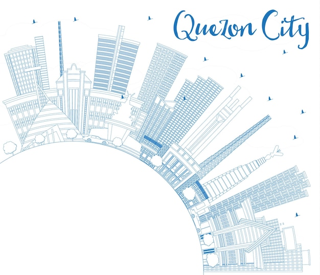 Zarys Quezon City Filipiny Skyline Z Niebieskimi Budynkami I Przestrzenią Do Kopiowania