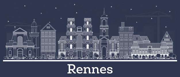 Zarys Rennes France City Skyline Z Białymi Budynkami