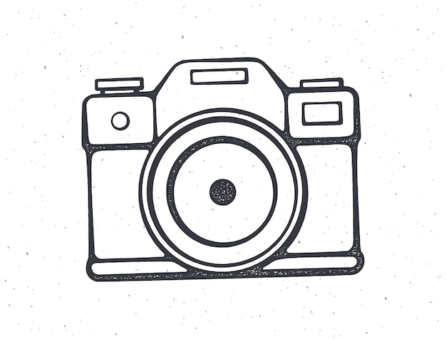 Plik wektorowy zarys retro aparat fotograficzny nowoczesne urządzenie cyfrowe z obiektywem ilustracja wektorowa ręcznie rysowane