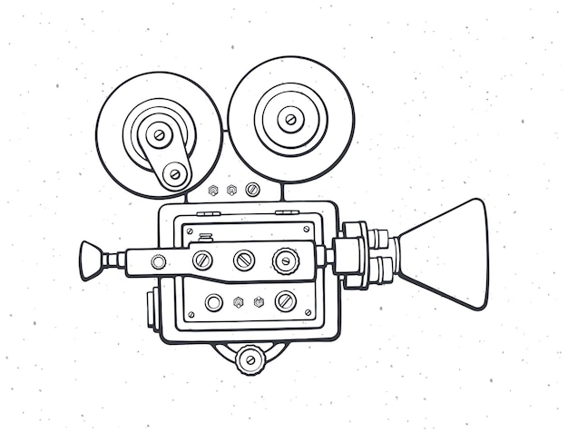 Zarys retro projektor kinowy Vintage kamera filmowa Staromodna kamera filmowa Ilustracja wektorowa