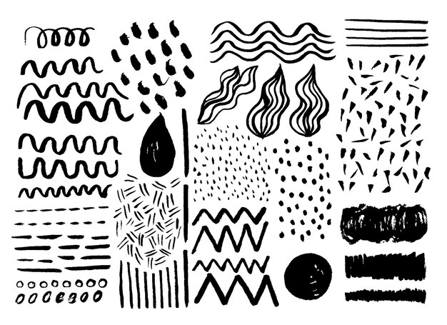 Zasób doodles ręcznie robione znaki z pisakiem Elementy graficzne do tworzenia współczesnych projektów Fale linie zygzaki tepowanie