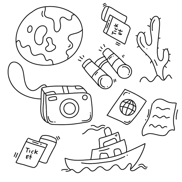 zasoby podróżne doodle zestaw wektorów projektu