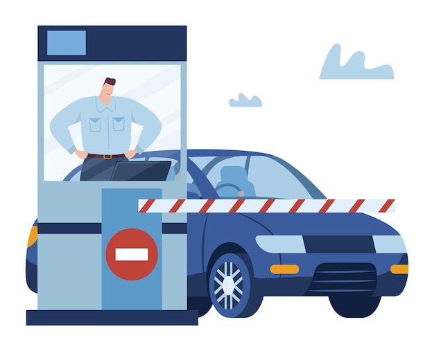 Zatrzymaj Kontrolę Parking Brama Transport Bezpieczeństwo Droga Miasto Na Białym Tle Na Biały Dostęp Wejście Kreskówka Styl Wektor Ilustracja