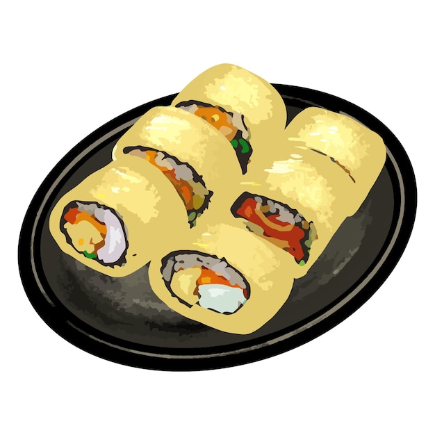 Plik wektorowy zawijane jajko kimbap kimbap koreańskie koreańskie jedzenie roll sushi japonia jedzenie japońskie jedzenie rice