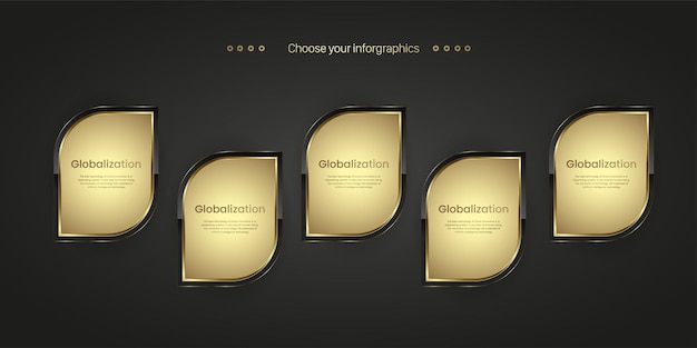 Zbiór 5 Luksusowych Przycisków Infograficznych Grupy 5 Złotych Ikon Na Ciemnym Tle