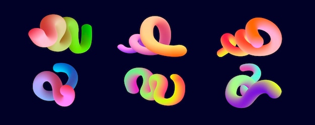 Zbiór abstrakcyjnych krzywych w różnych kształtach Gradient 3D kształty z jasnymi falami Trendy design elemen