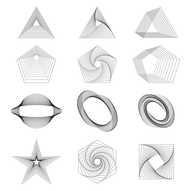 Zbiór abstrakcyjnych symboli geometrycznych różnych kształtów