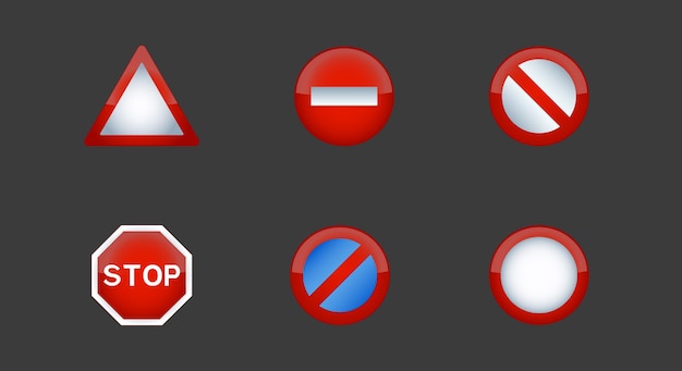 Plik wektorowy zbiór czerwonych i białych znaków drogowych, w tym znak stopu i znak stopu