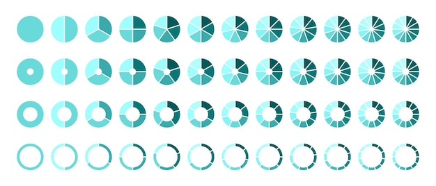 Zbiór diagramów niebieskich z sekcjami lub krokami Ikony okrągłe dla infografiki biznesowej