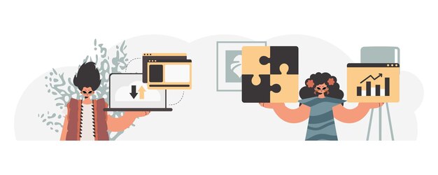 Zbiór ekspertów SEO Synchronizacja i bezpieczeństwo koncepcji pojemności informacji Modny styl ilustracji wektorowych