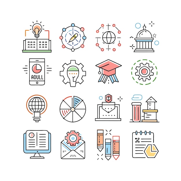 Zbiór ikon ilustracja wektorowa dla dokumentów, stron internetowych edukacyjnych i aplikacji mobilnych