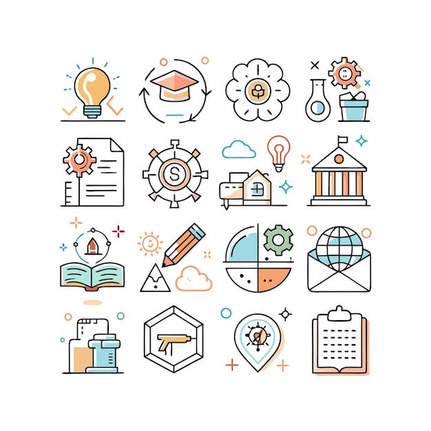 Zbiór ikon ilustracja wektorowa dla dokumentów, stron internetowych edukacyjnych i aplikacji mobilnych